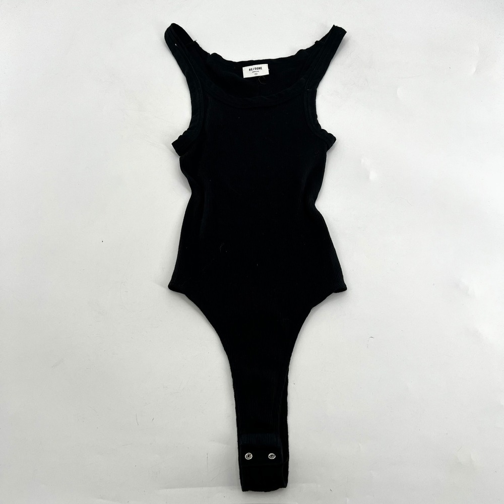 RE/DONE Black Ribbed Knit Tank Bodysuit Scoop Neck Size S 1124-8WRTKB USA Made - Picture 2 of 5